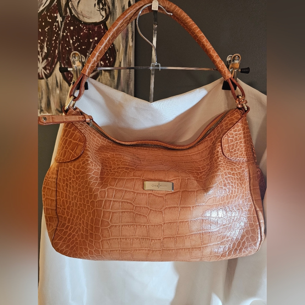 Cole Haan Croc-Embossed orange Shoulder Bag
